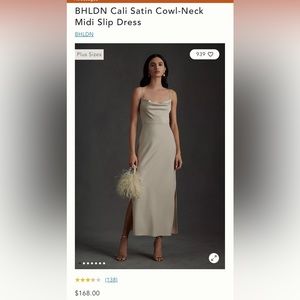 BHLDN Cali Satin Cowl-Neck Midi Slip Dress